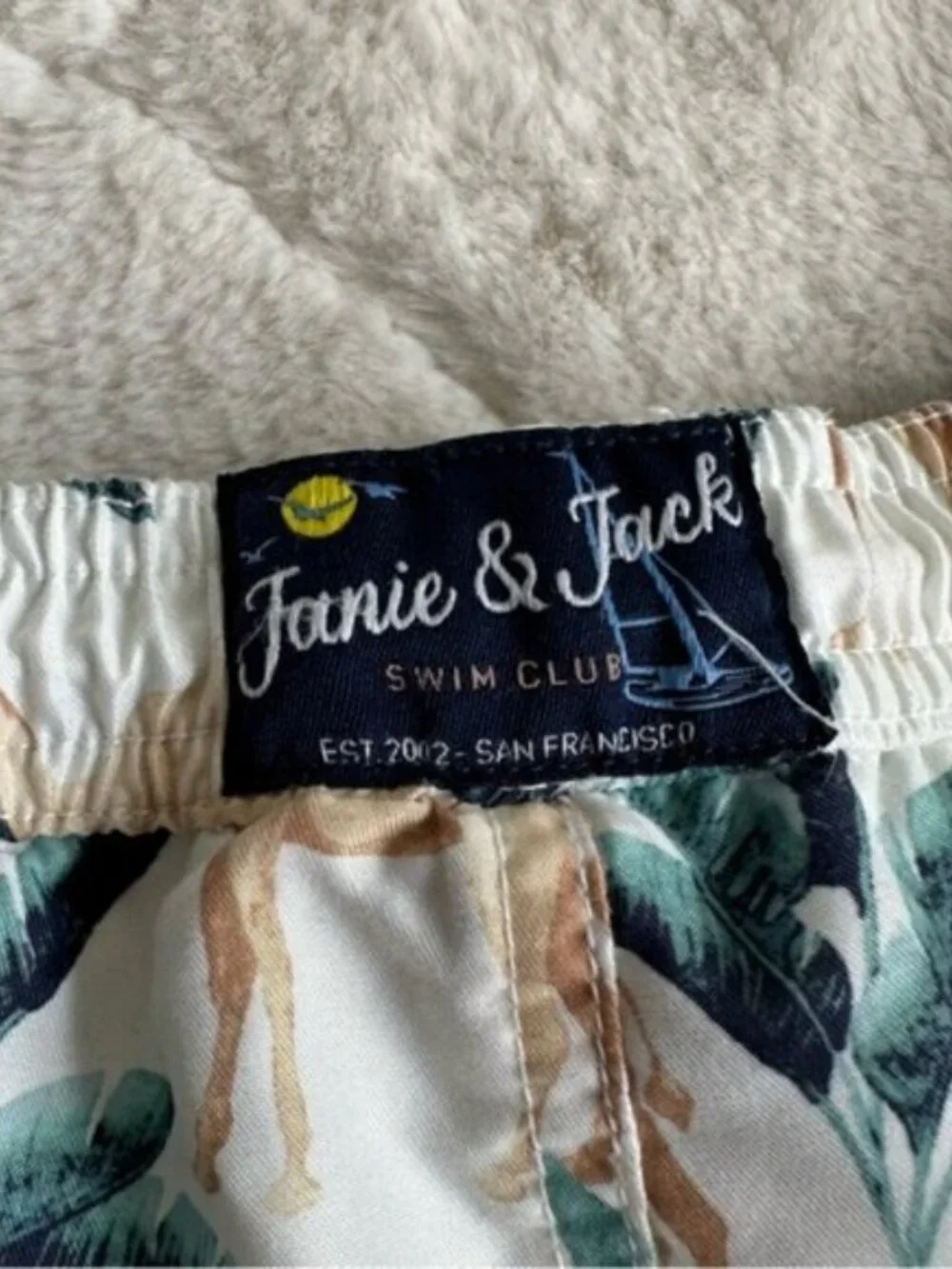 Janie & Jack | Boys Poplin Camel Print Shirt & Swim Trunks | Size 2T/18-24 Month